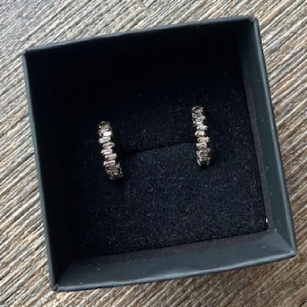 OXIDIZED STERLING GENUINE BAGUETTE DIAMOND HUGGIES